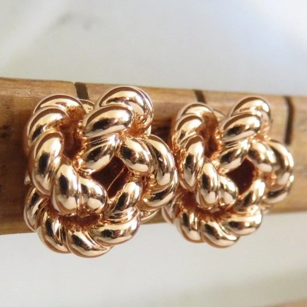Tory Burch Rose Gold Tone Rope Knot Stud‎ Earrings Women